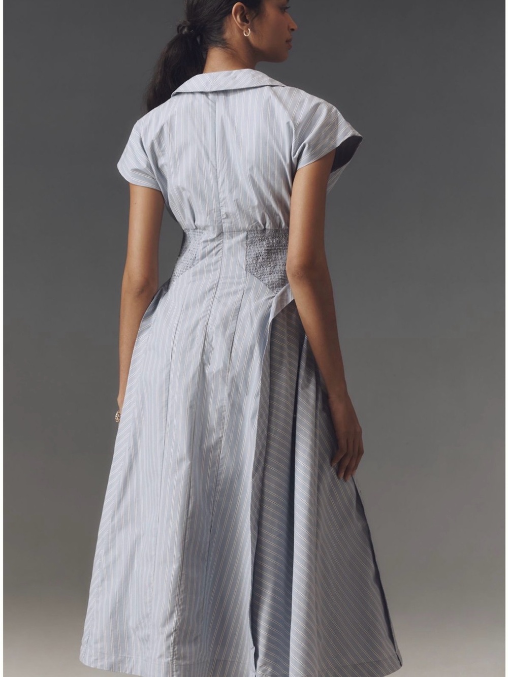 Anthropologie Light Blue Striped Button-Front Midi Dress - Picture 2 of 2